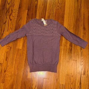 J. Crew Mauve Lace Merino Wool Sweater